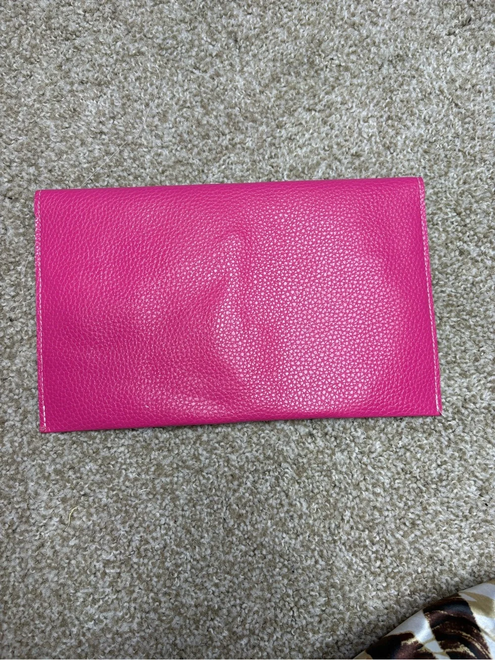 Monogrammed Pink Leather Envelope Clutch - Gold Hardware